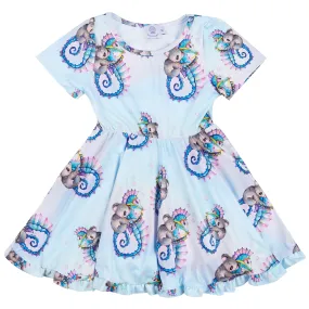 Seahorse Koala Short Sleeve Twirl Dress