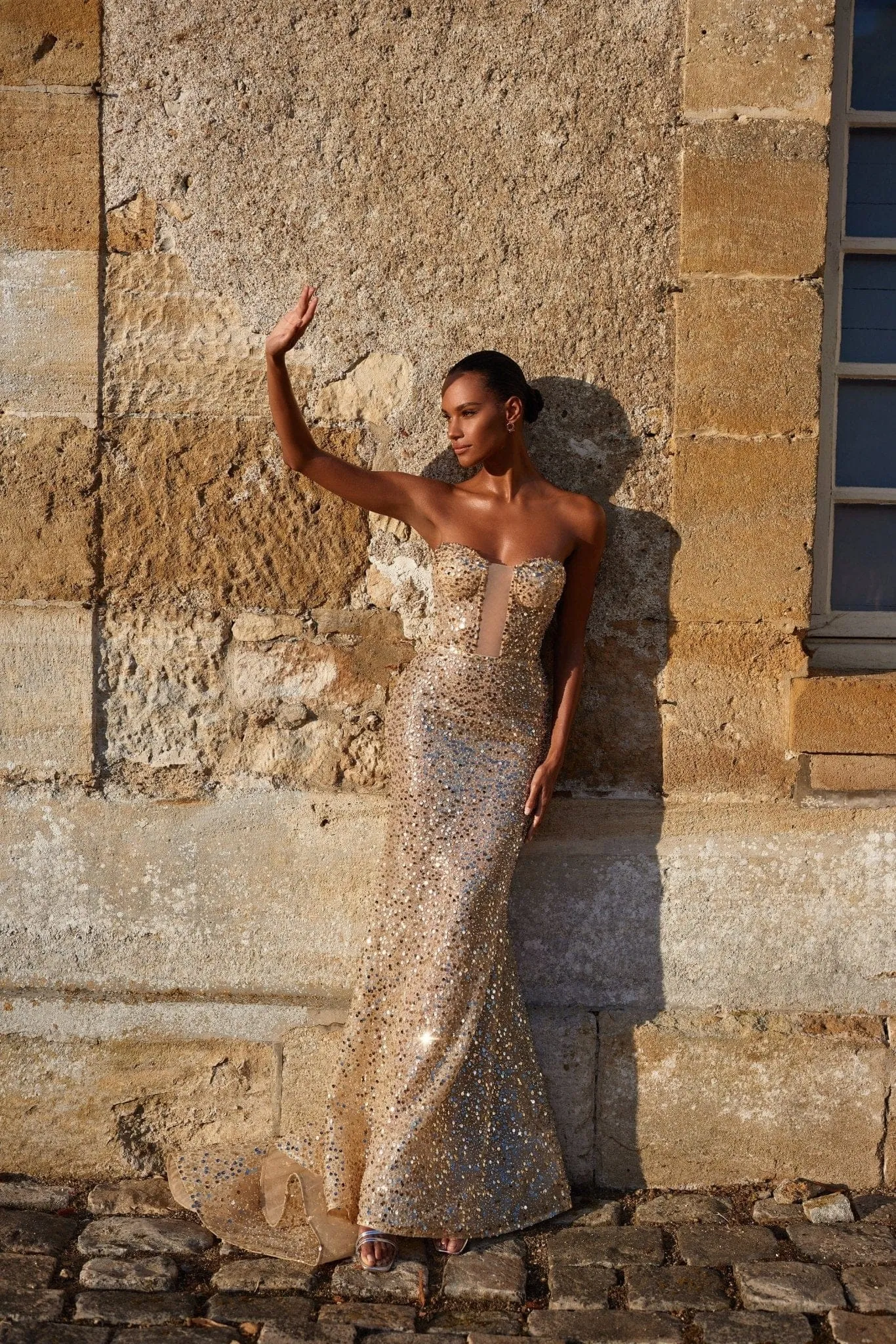 Showstopper maxi dress covered in gold sequins