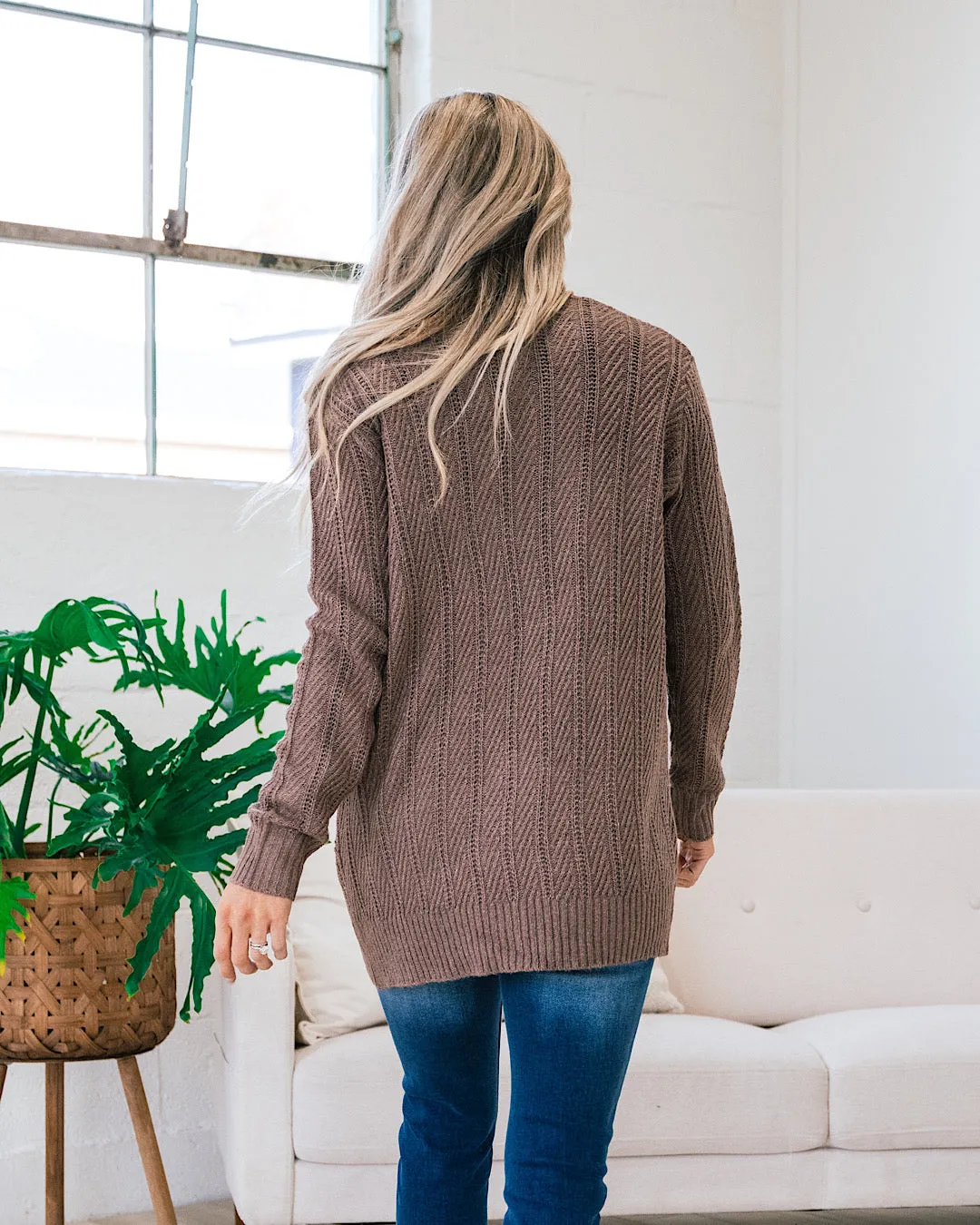 Textured Open Front Cardigan - Cappuccino