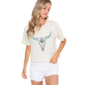 Turquoise Longhorn Cropped Short Sleeve T-Shirt