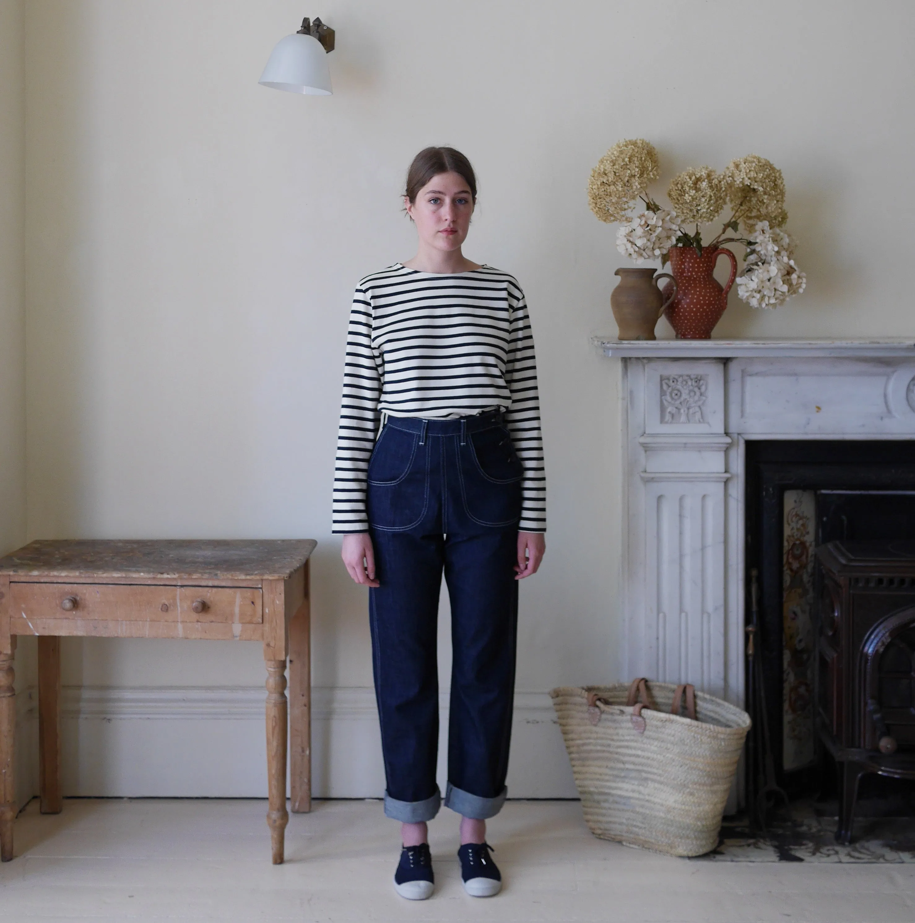 Unisex Striped Breton Top - Cream / Navy Blue