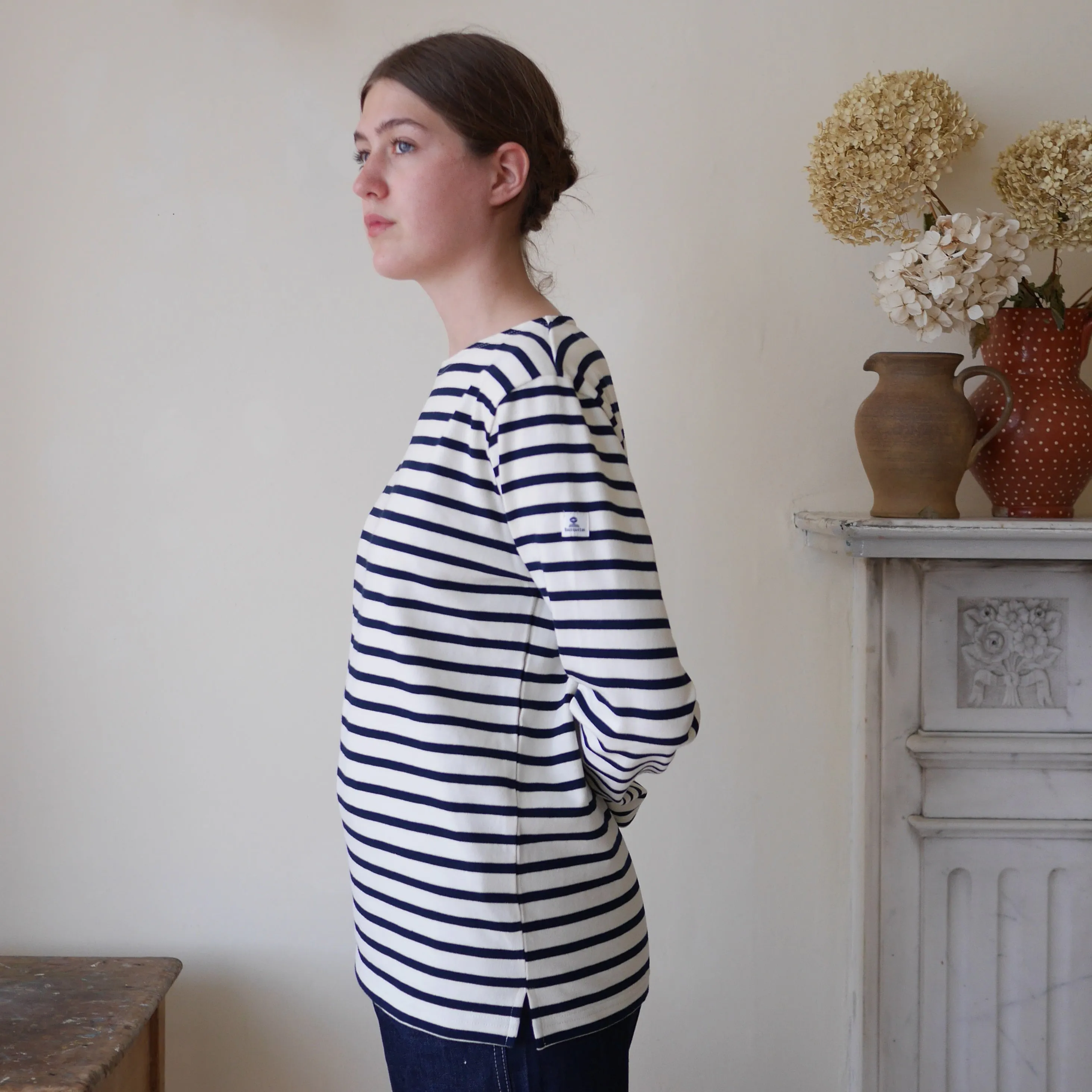 Unisex Striped Breton Top - Cream / Navy Blue