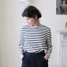 Unisex Striped Breton Top - Cream / Navy Blue