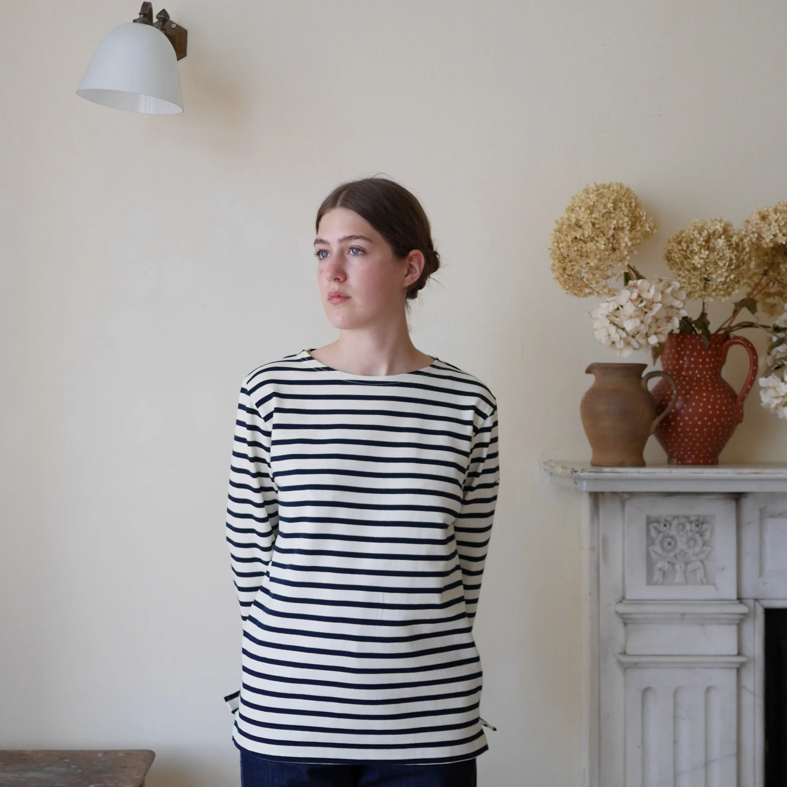 Unisex Striped Breton Top - Cream / Navy Blue