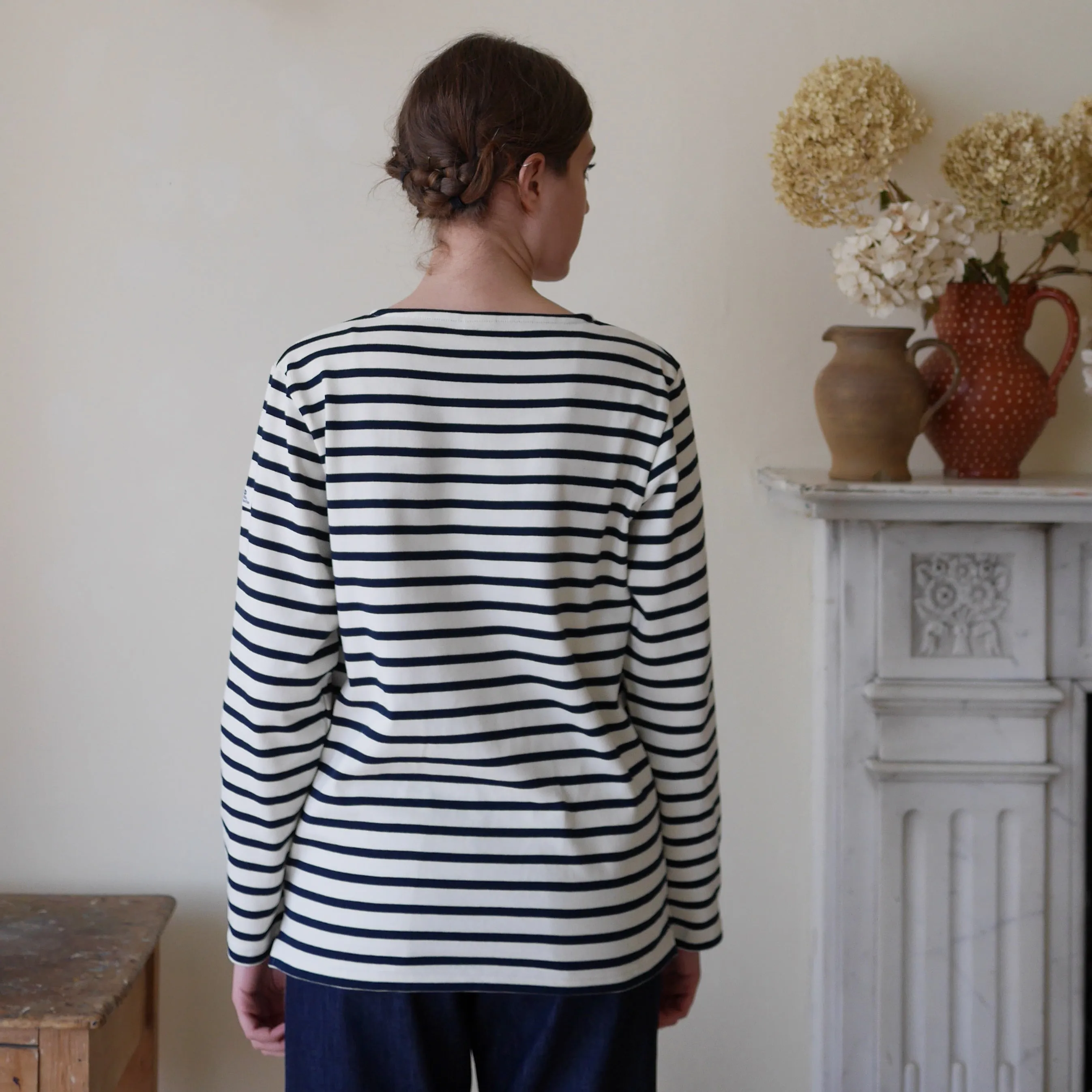 Unisex Striped Breton Top - Cream / Navy Blue