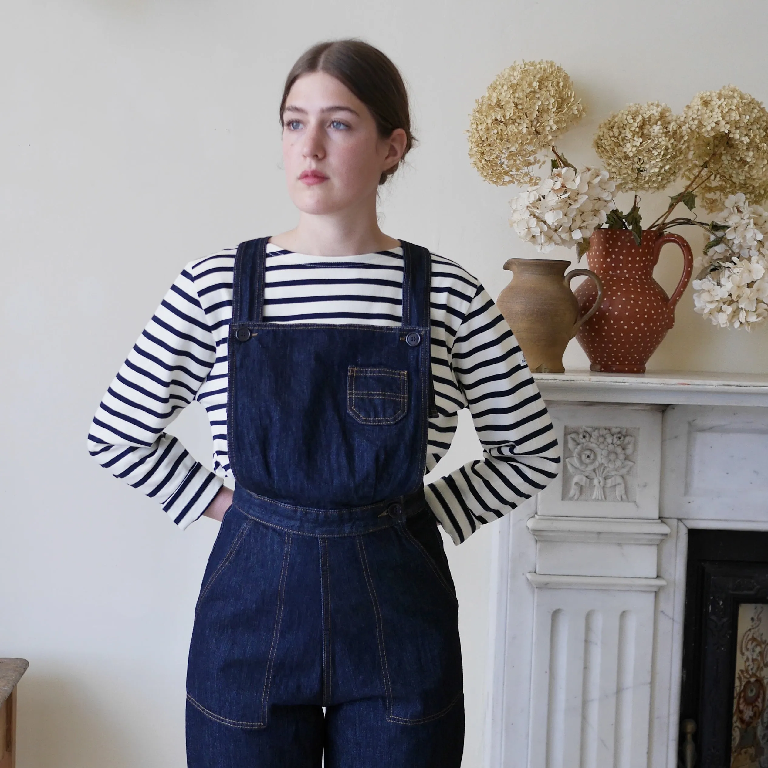 Unisex Striped Breton Top - Cream / Navy Blue