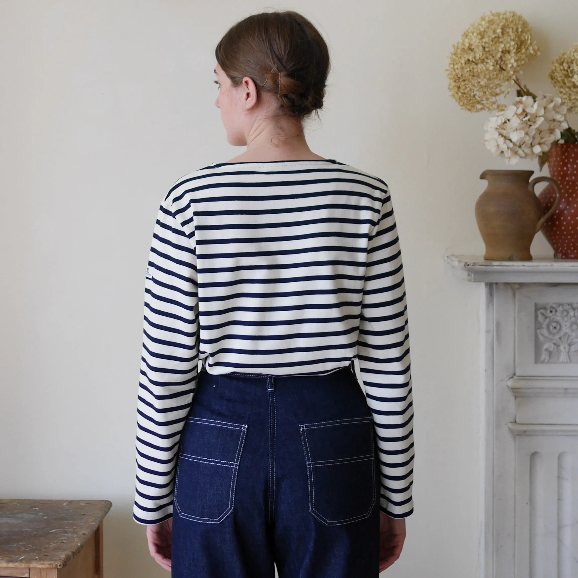 Unisex Striped Breton Top - Cream / Navy Blue