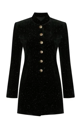 Velvet Jacket in Dark Green/Gold - Zoe