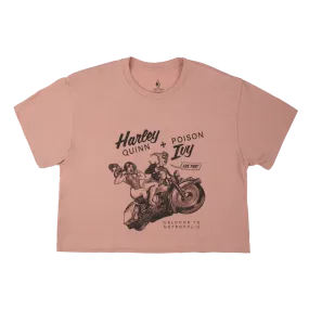 Vintage Harley Quinn & Poison Ivy Cropped Pink Tee