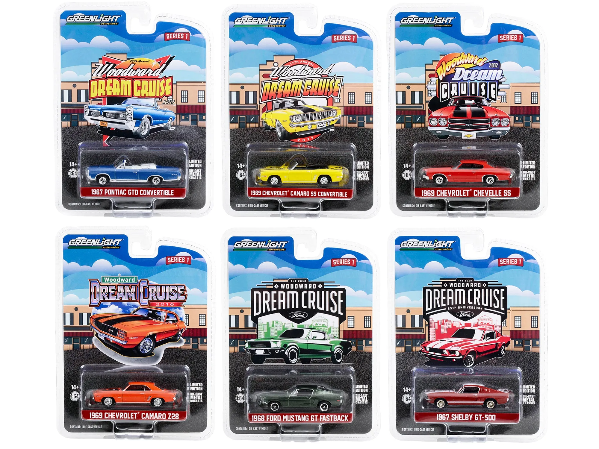 Woodward Dream Cruise Set of 6 pieces Series 1 1/64 Diecast Model Cars by Greenlight